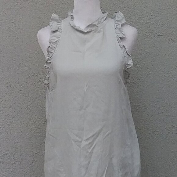 ANTHROPOLOGIE CLOTH & STONE Women's Dress S Tencel Blue Shift Ruffle Preppy - Picture 4 of 8